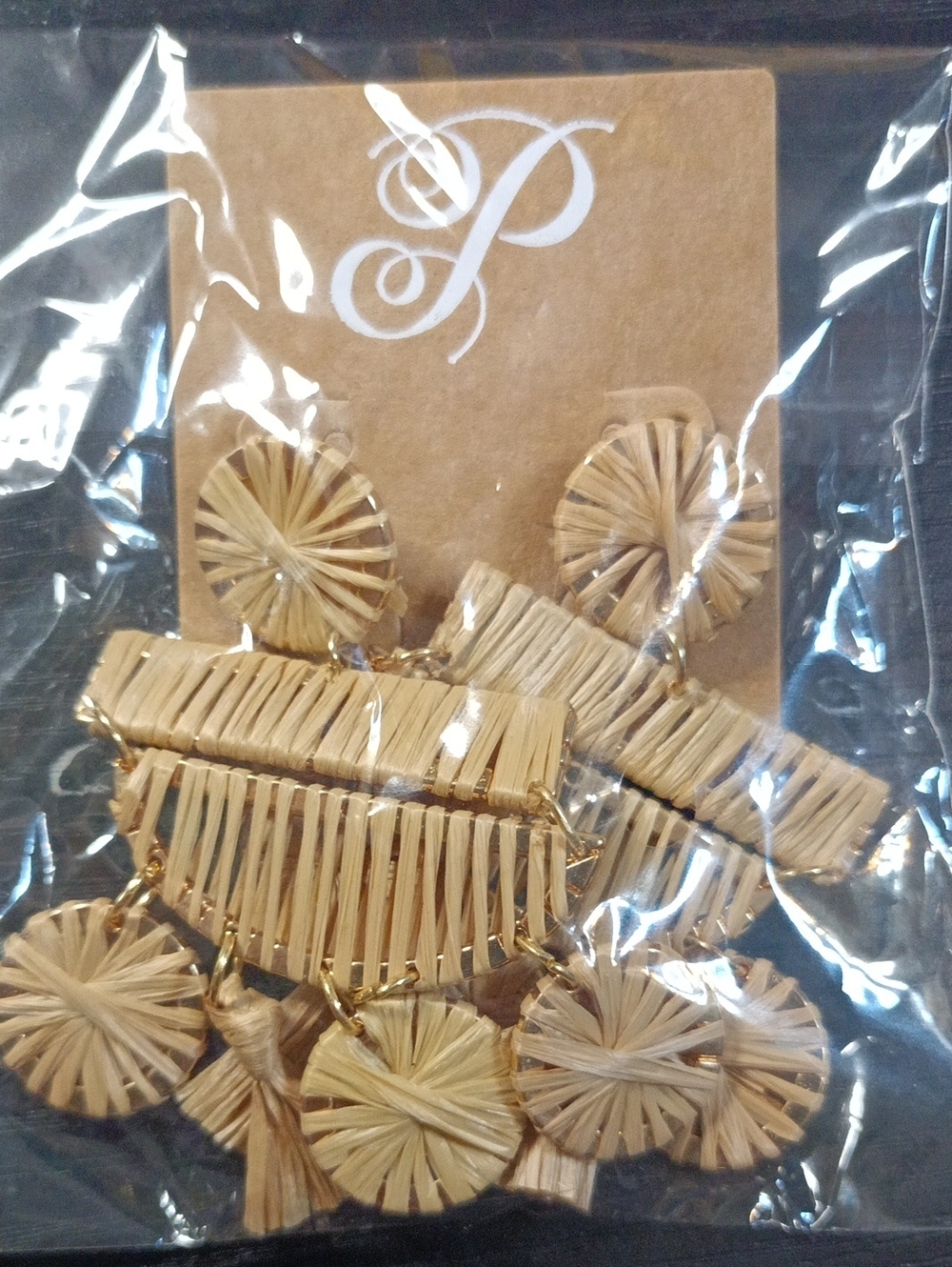 Plunder Natural Raffia Drop Earrings in Beige and Gold